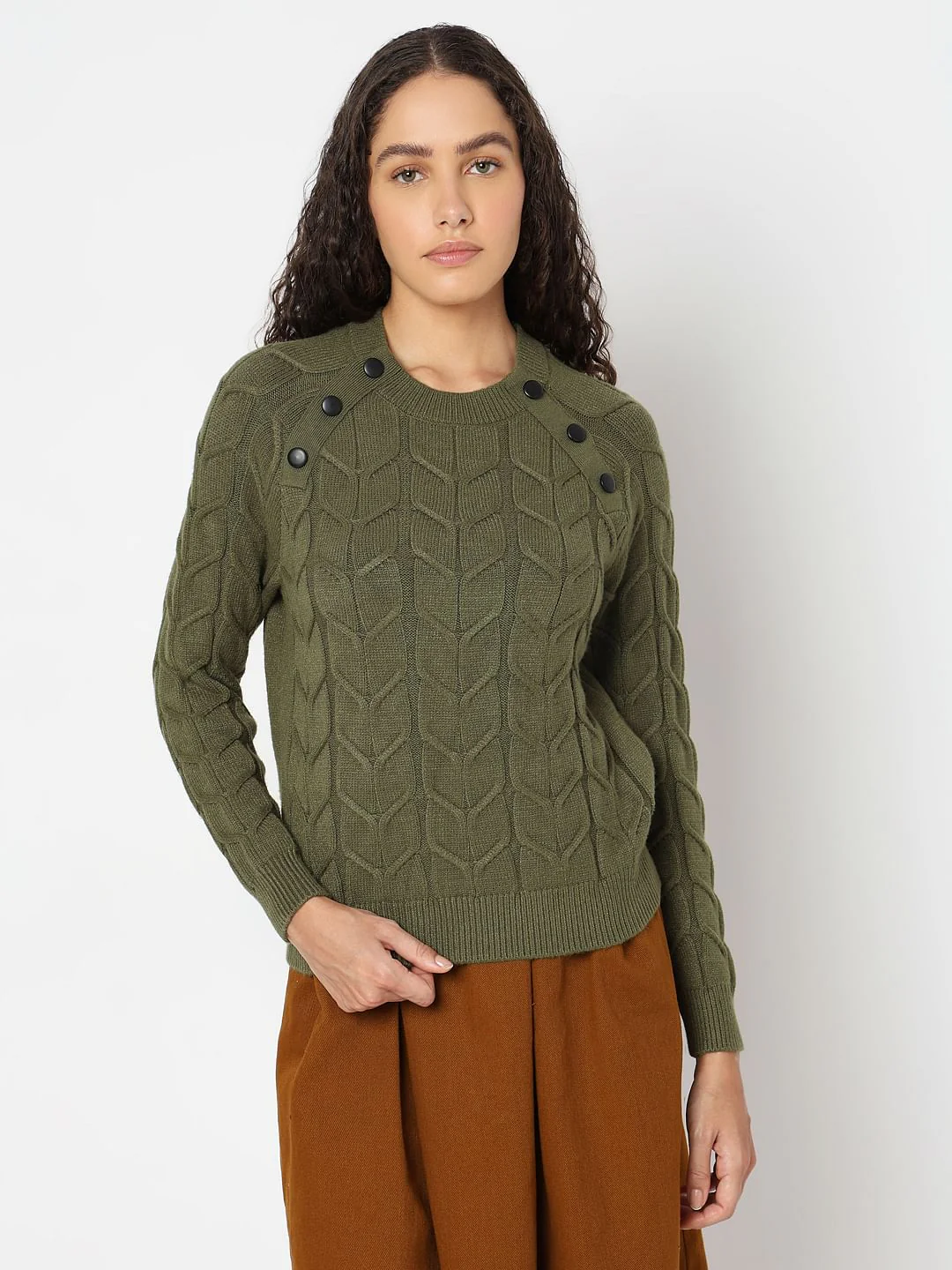 Olive Green Raglan Knitted Pullover - Image 2