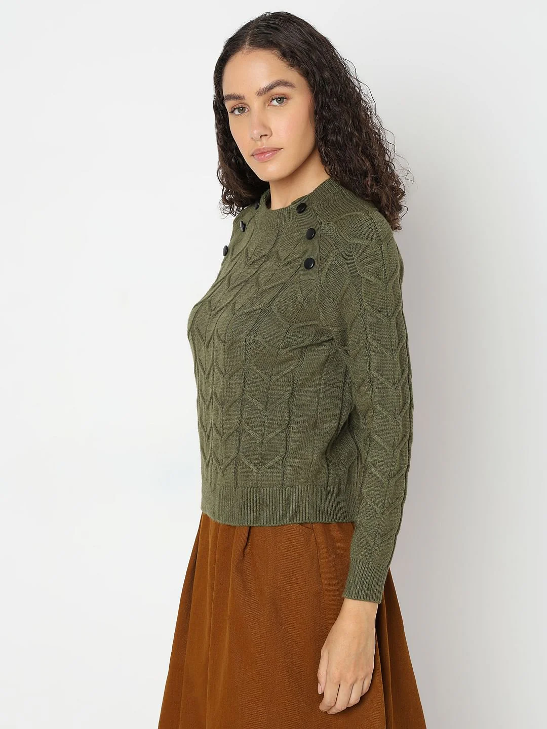 Olive Green Raglan Knitted Pullover - Image 3