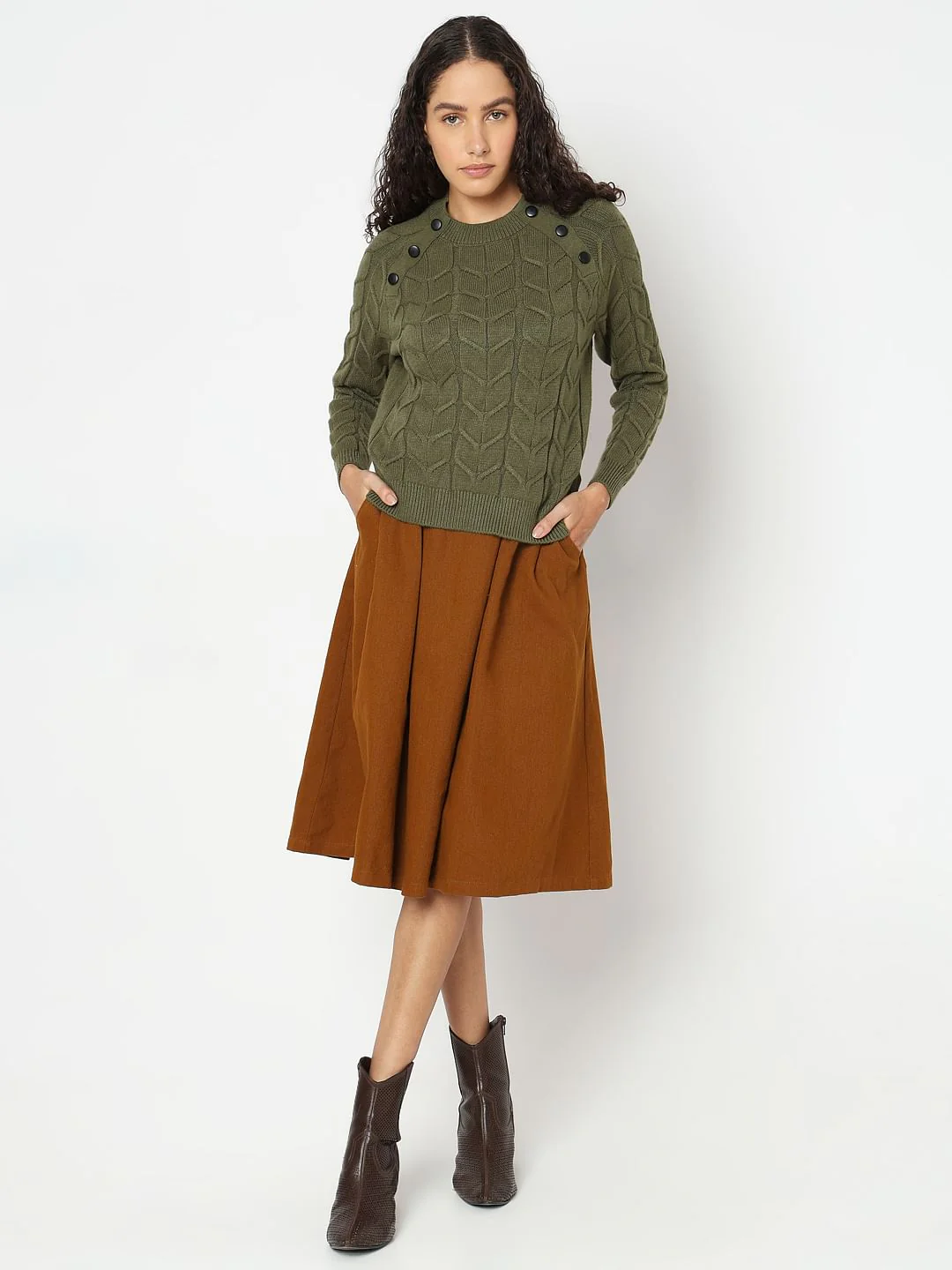 Olive Green Raglan Knitted Pullover - Image 5