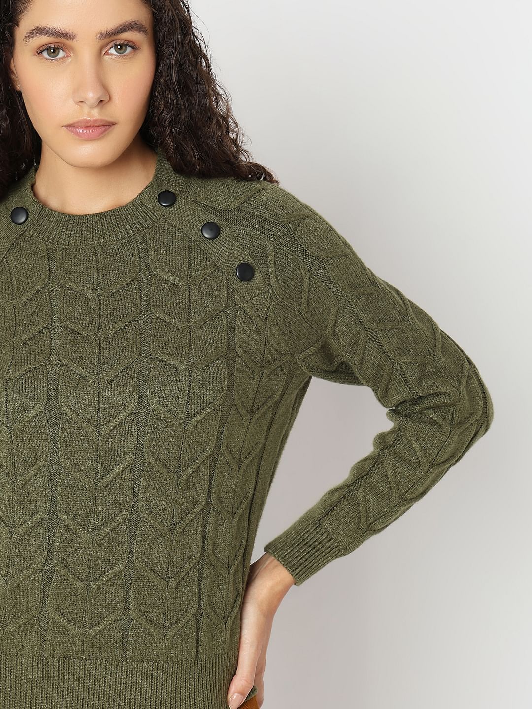 Olive Green Raglan Knitted Pullover - Image 6