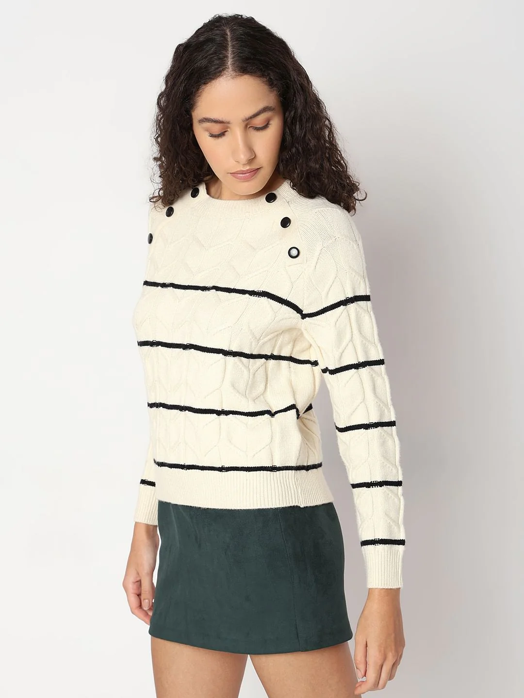 Ecru Raglan Striped Knitted Pullover - Image 3