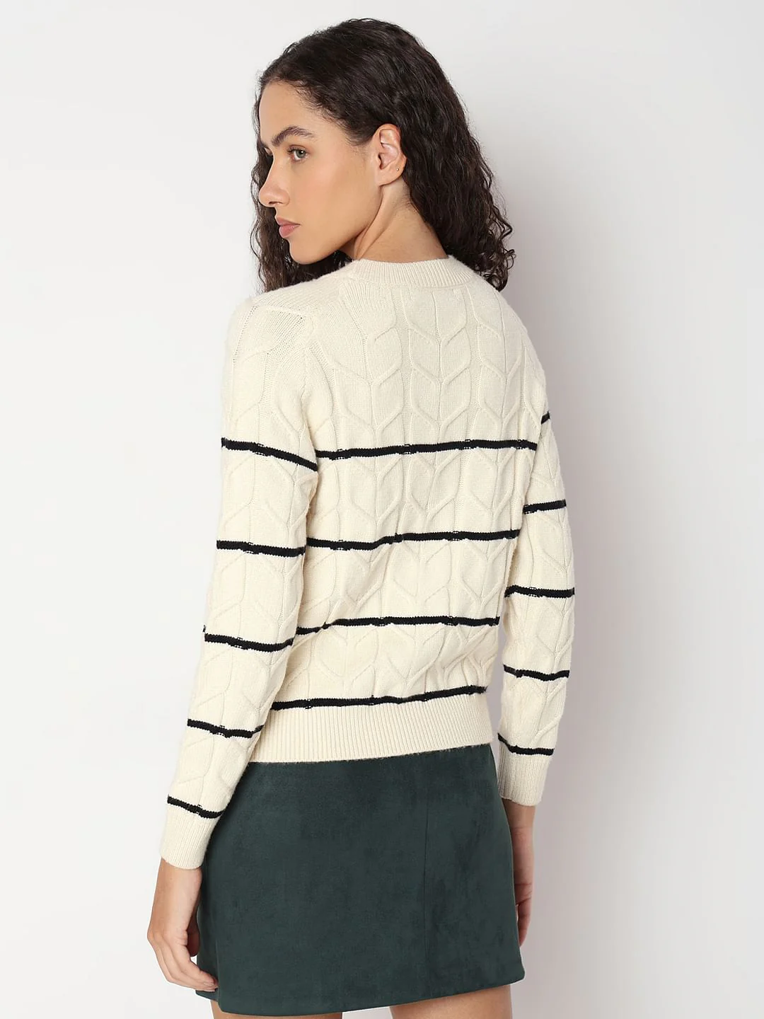 Ecru Raglan Striped Knitted Pullover - Image 4