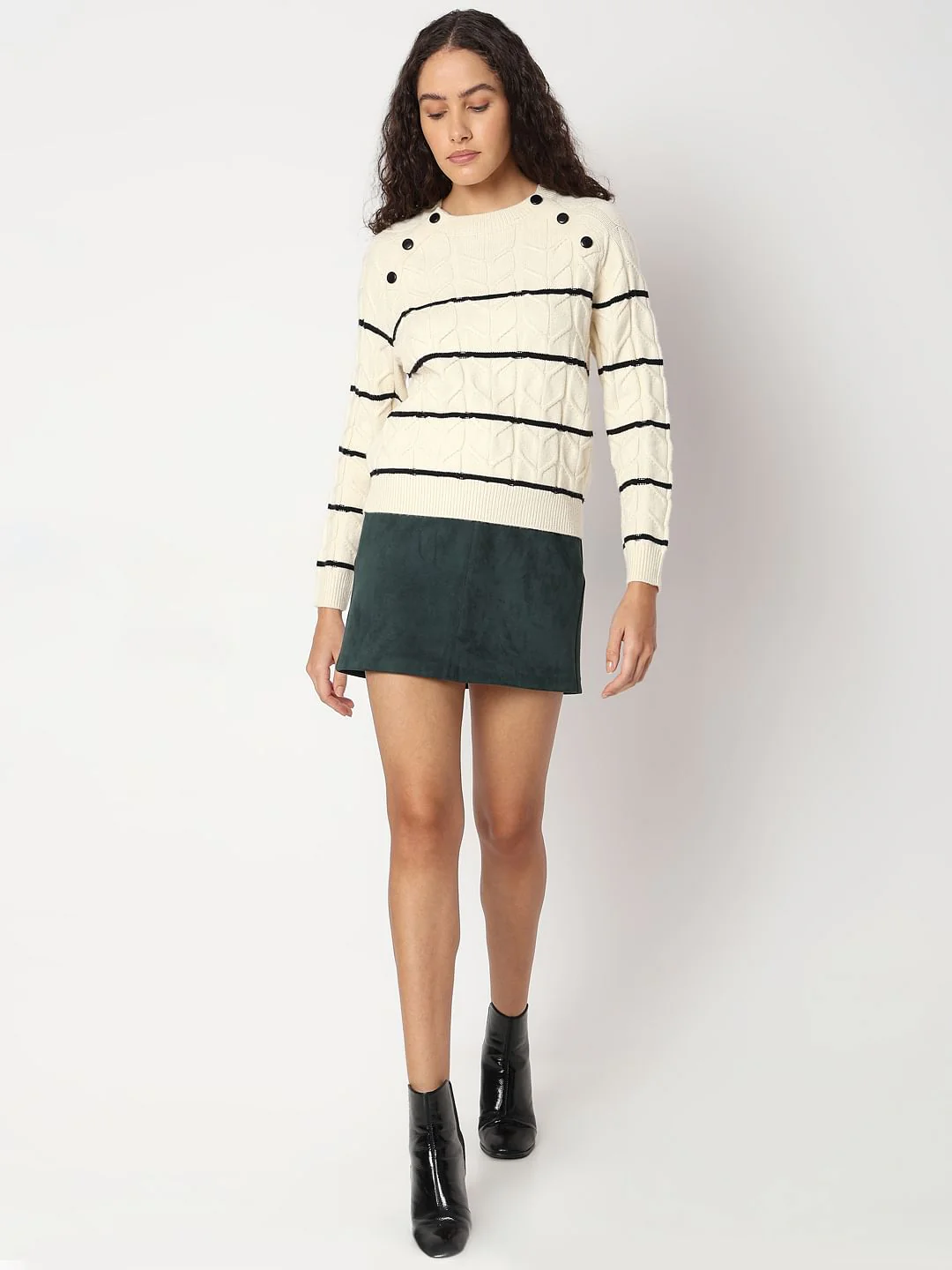 Ecru Raglan Striped Knitted Pullover - Image 5