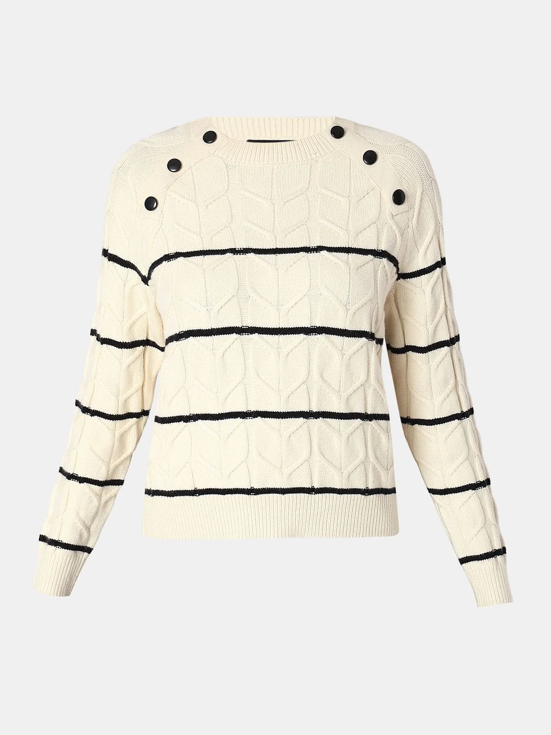 Ecru Raglan Striped Knitted Pullover - Image 7