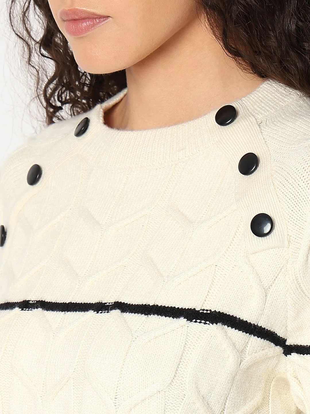 Ecru Raglan Striped Knitted Pullover - Image 8