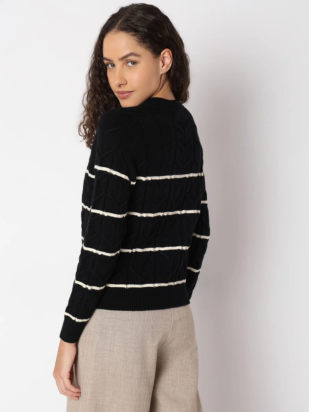 Black Raglan Striped Knitted Pullover - Image 4