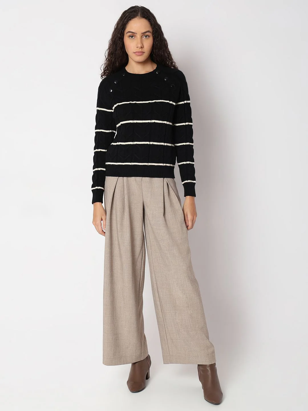 Black Raglan Striped Knitted Pullover - Image 5