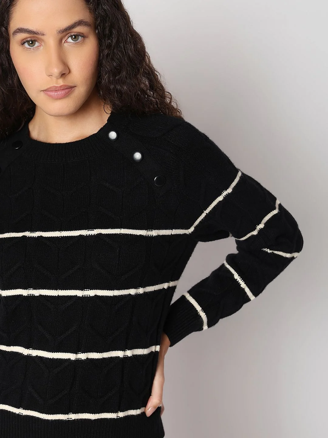 Black Raglan Striped Knitted Pullover - Image 6