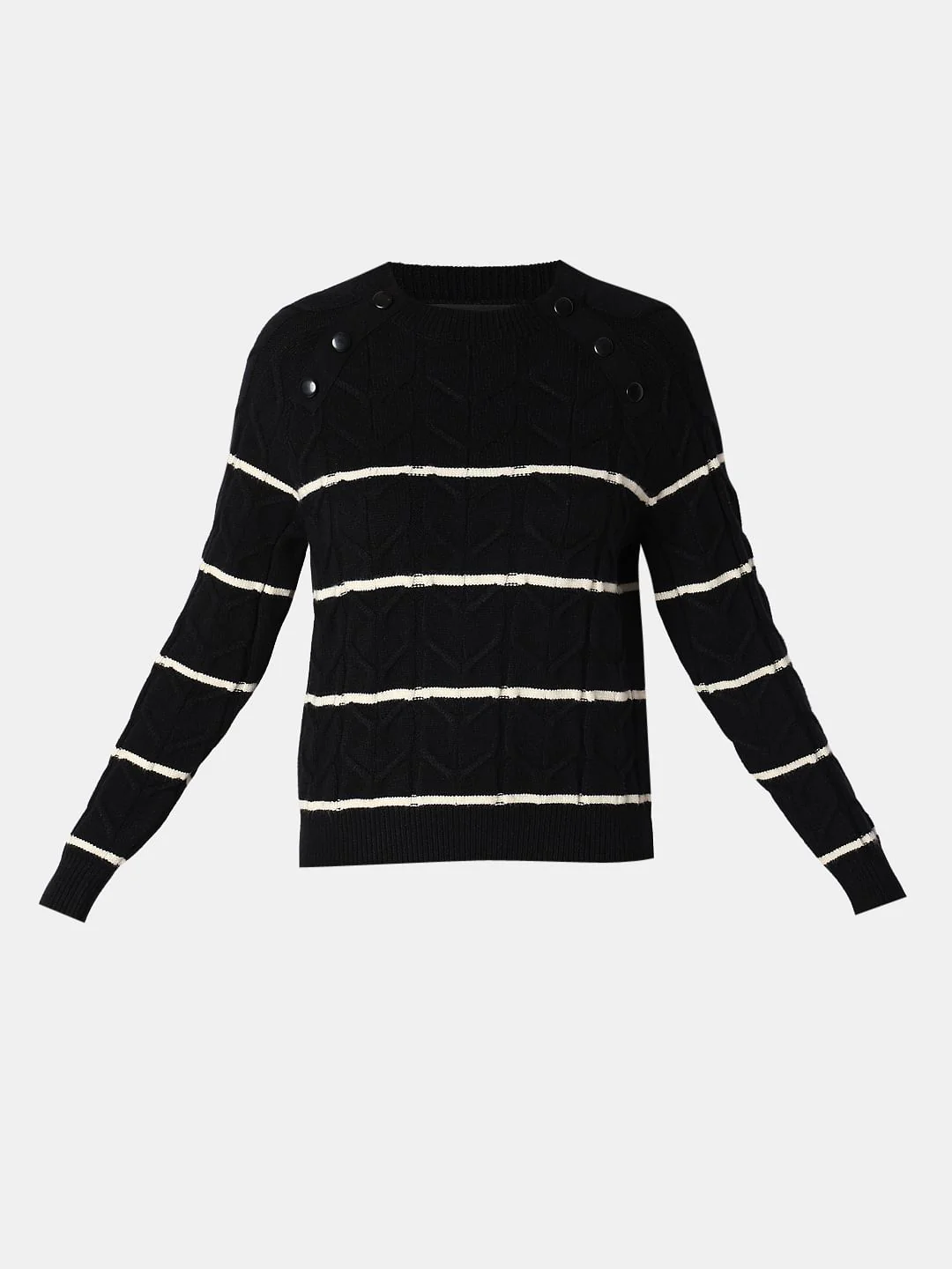 Black Raglan Striped Knitted Pullover - Image 7