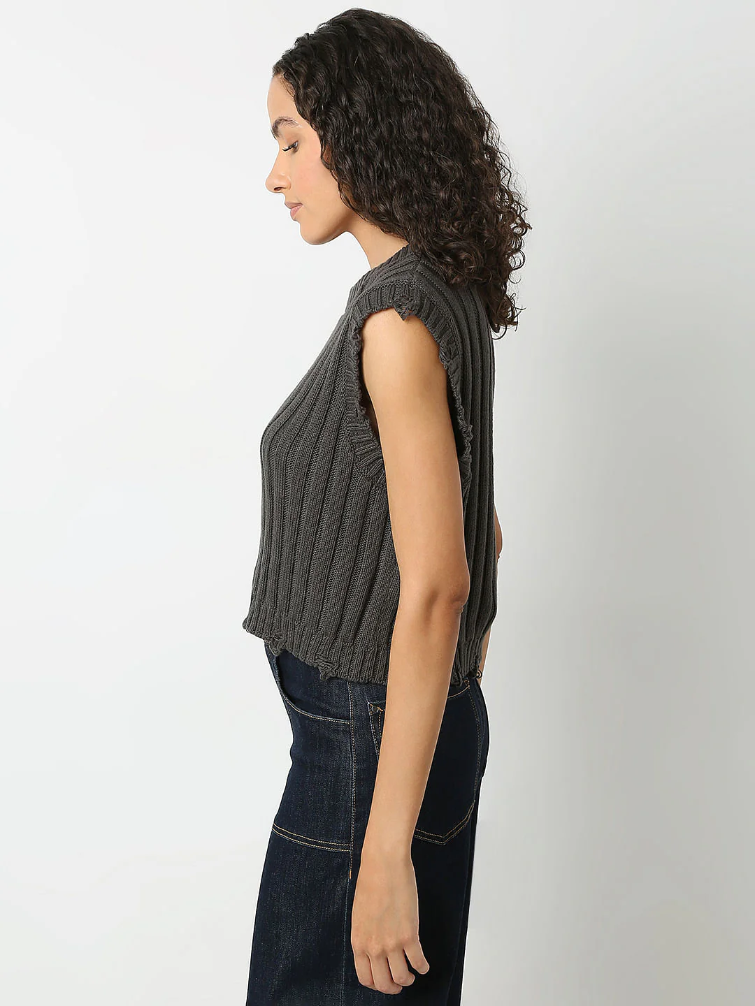 Dark Grey Self Textured Knitted Top - Image 3