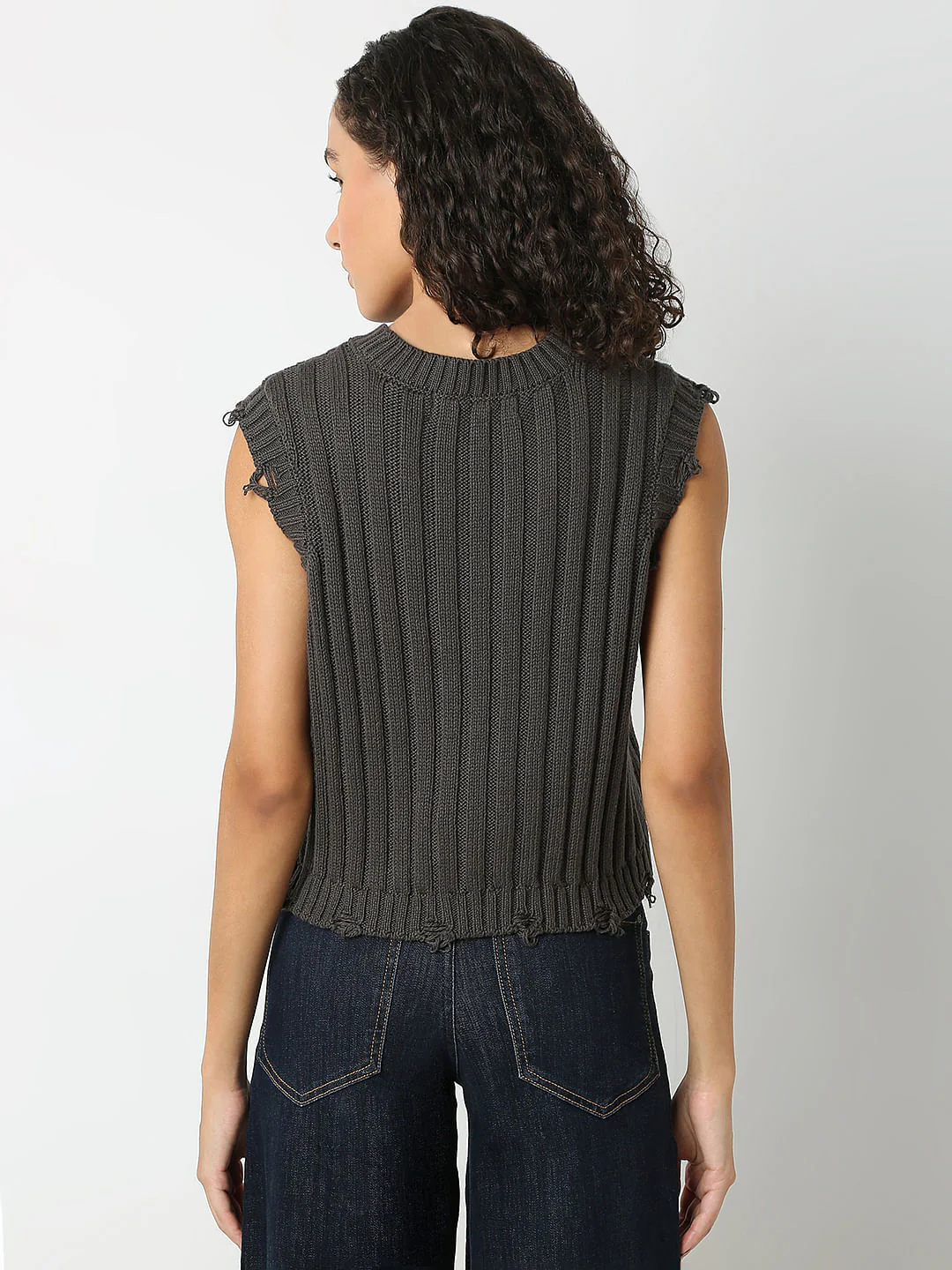 Dark Grey Self Textured Knitted Top - Image 4