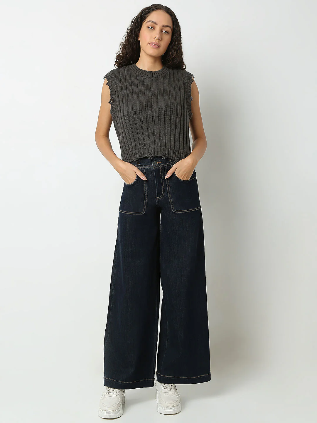 Dark Grey Self Textured Knitted Top - Image 5
