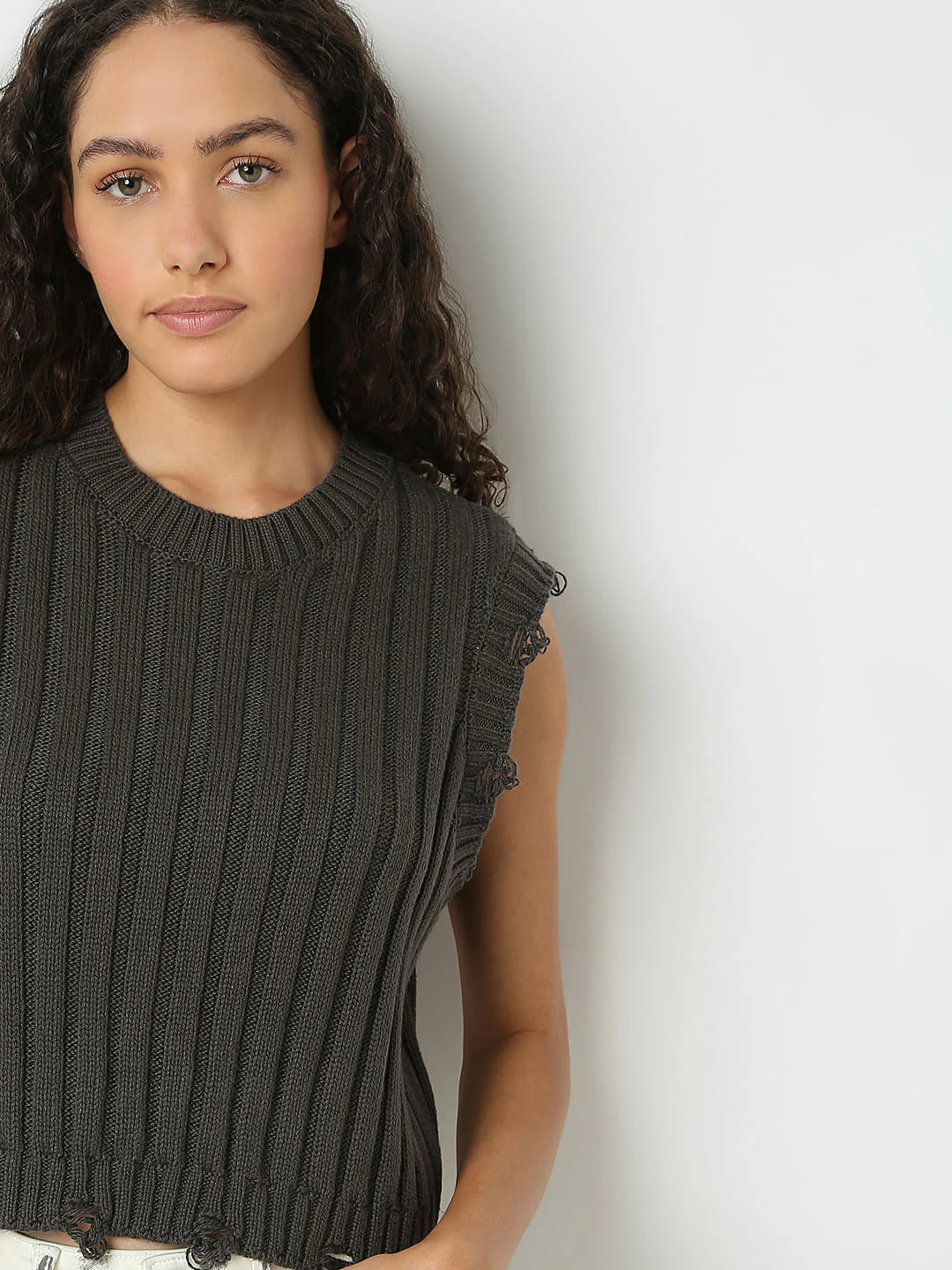 Dark Grey Self Textured Knitted Top - Image 6