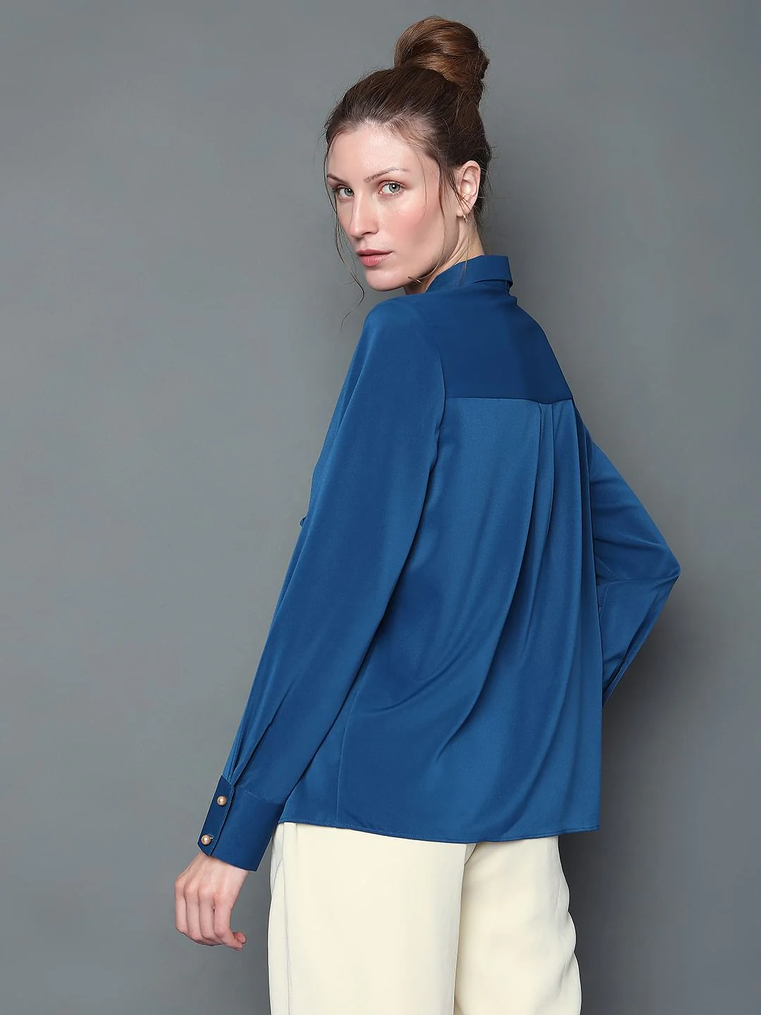 Blue Ruffle Detail Shirt - Image 4