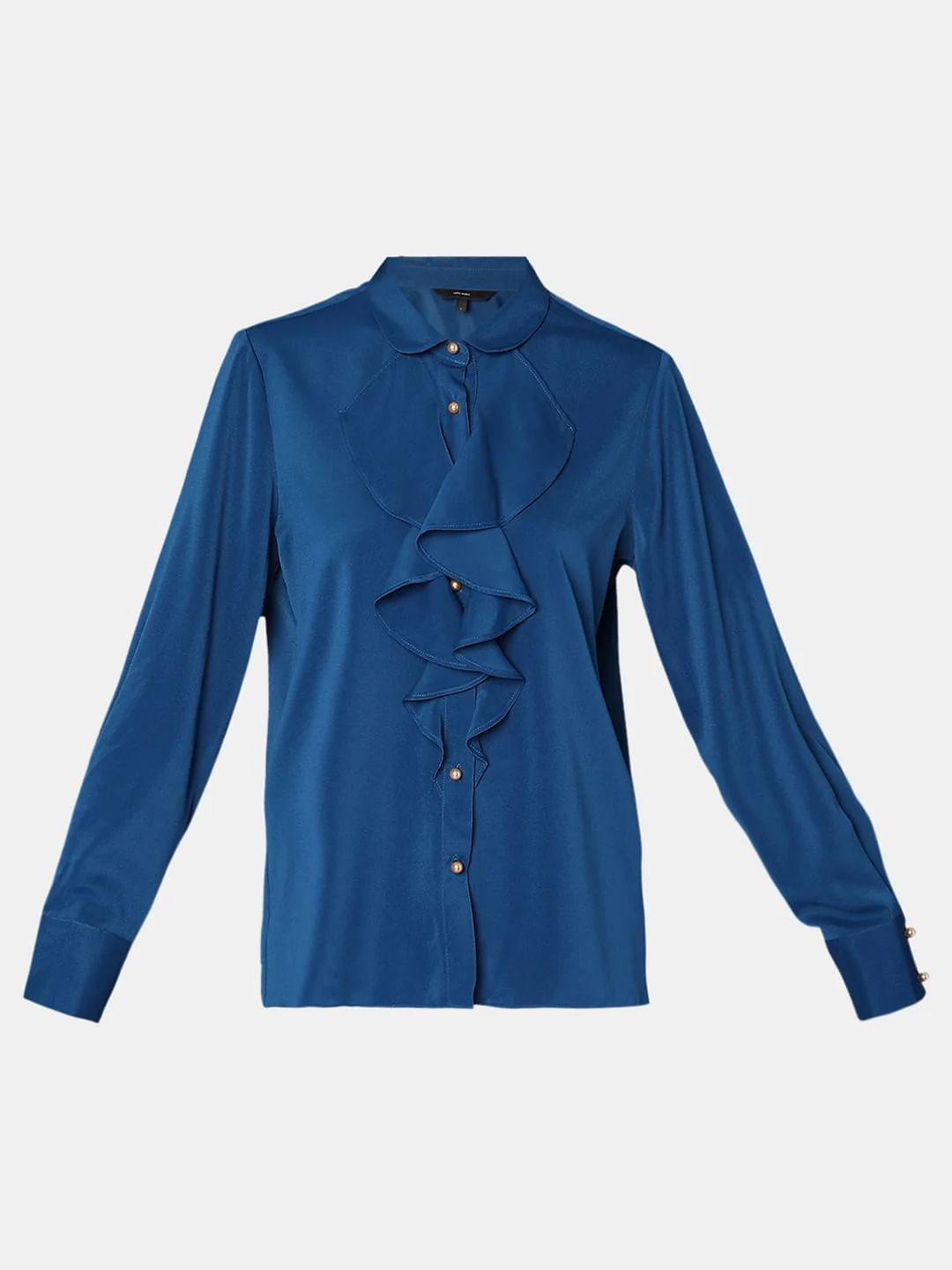 Blue Ruffle Detail Shirt - Image 7