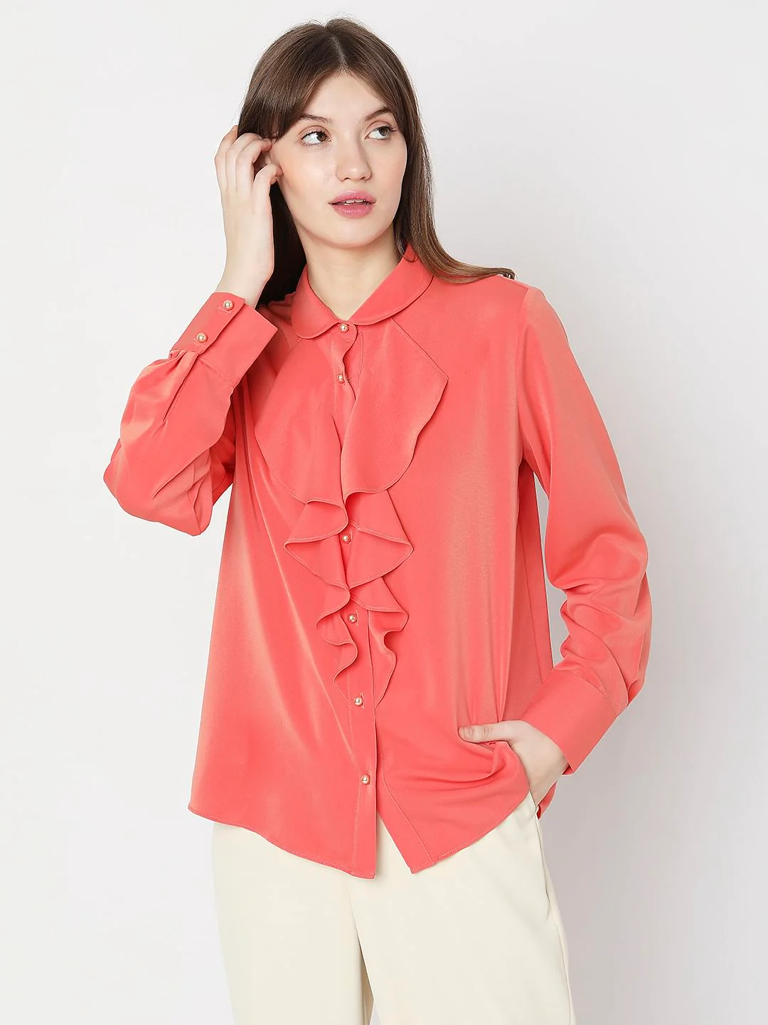 Orange Ruffle Detail Shirt - Image 2