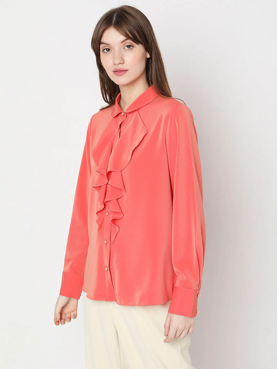 Orange Ruffle Detail Shirt - Image 3