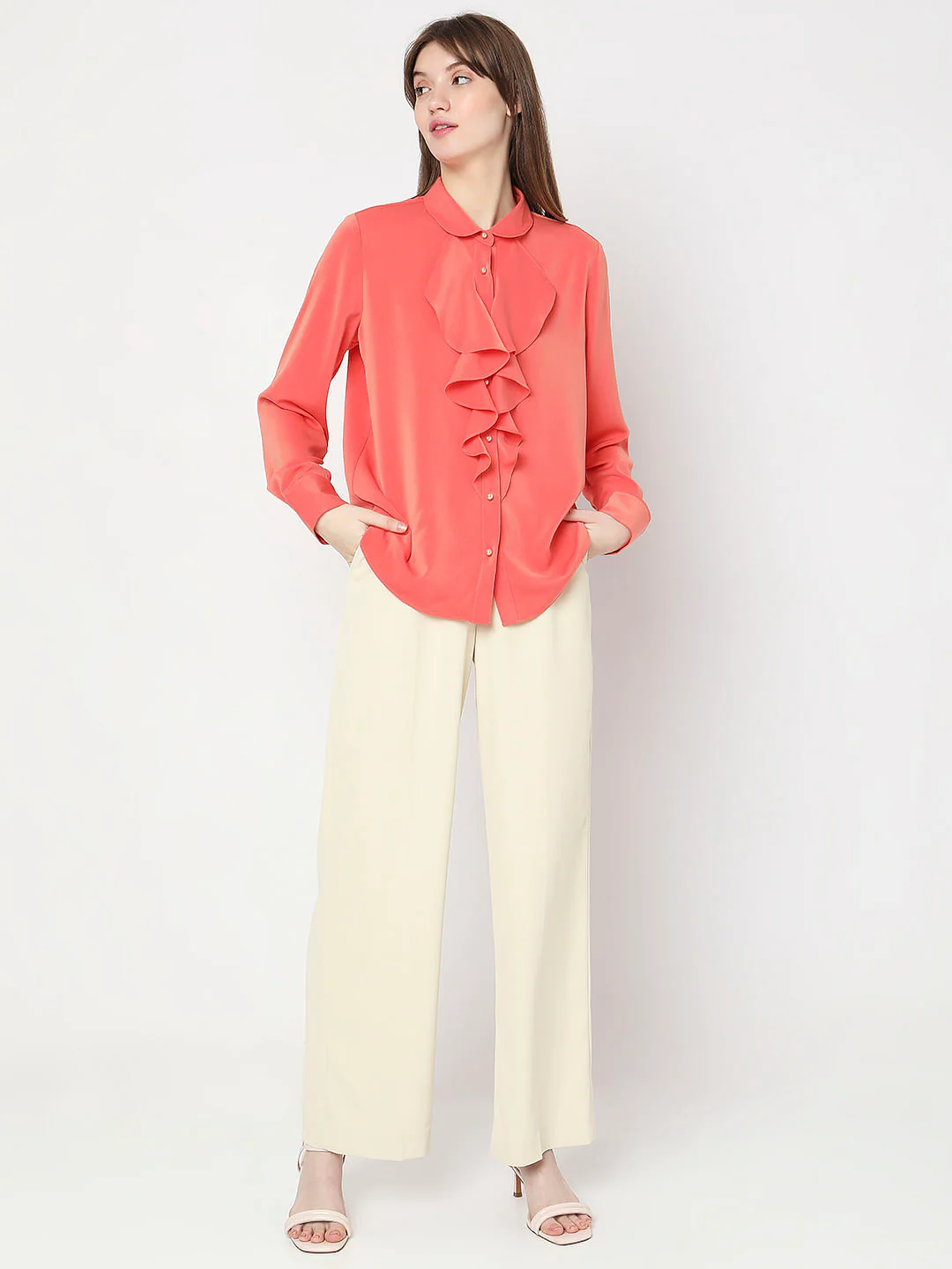 Orange Ruffle Detail Shirt - Image 5