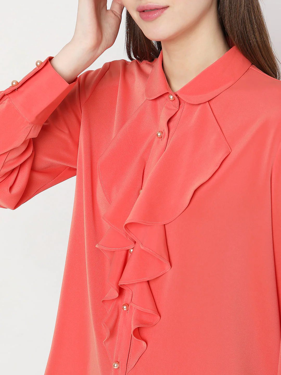Orange Ruffle Detail Shirt - Image 6