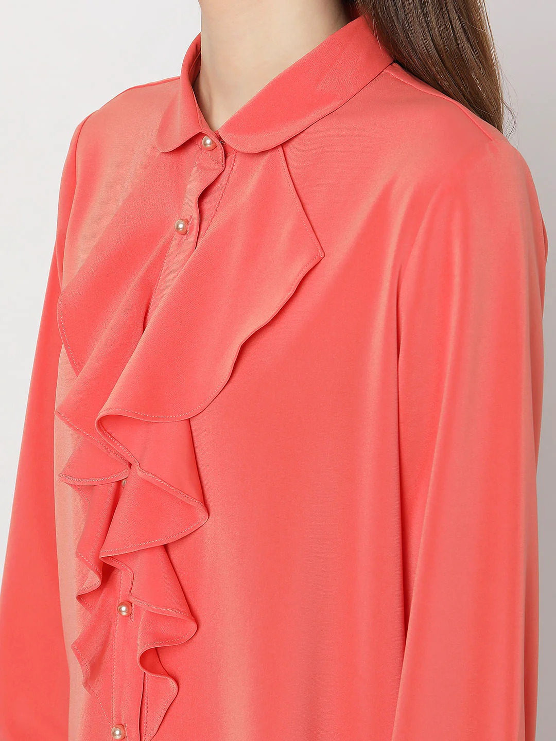 Orange Ruffle Detail Shirt - Image 8