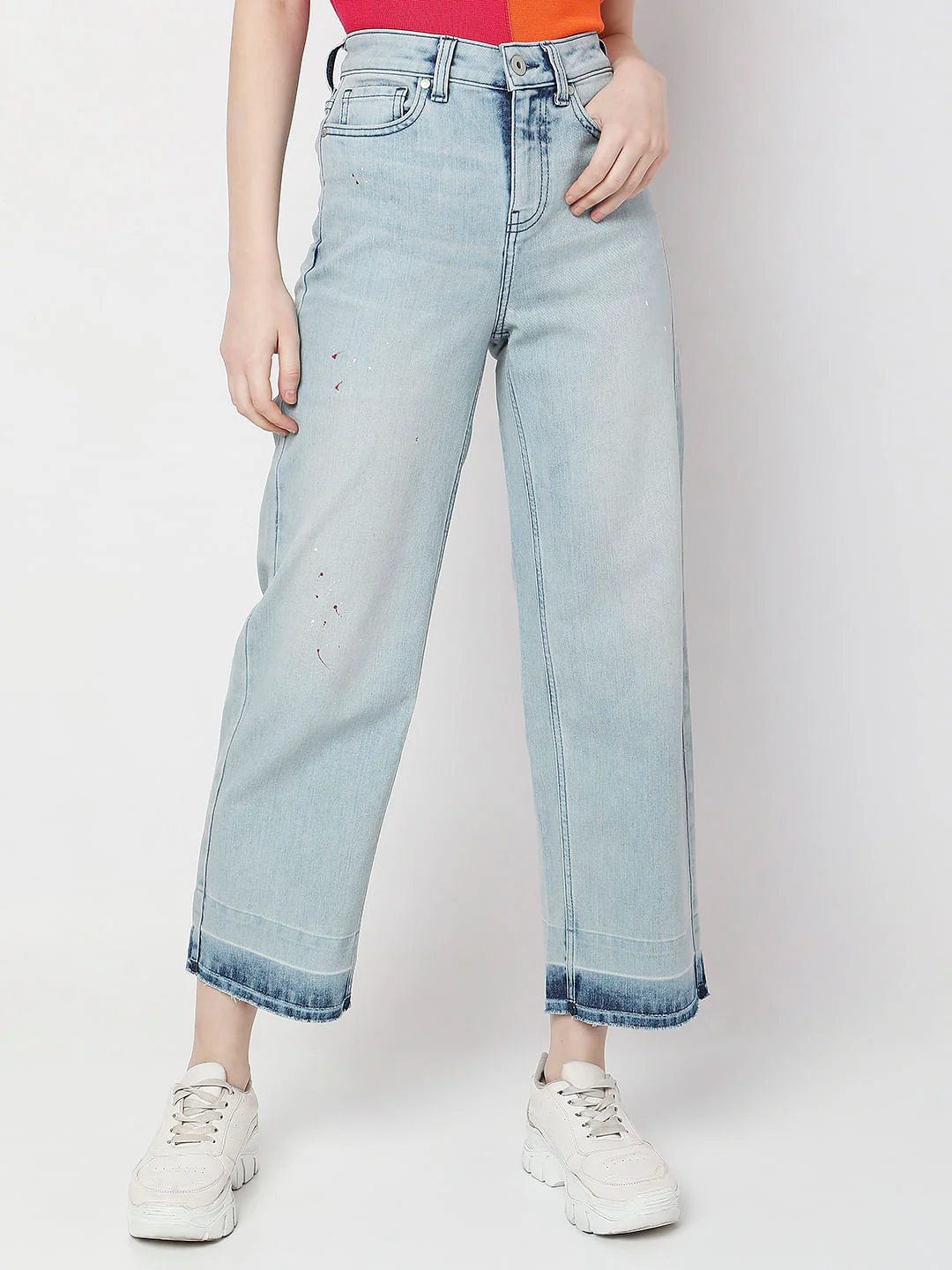 Blue High Rise Washed Jade Straight Fit Jeans - Image 2