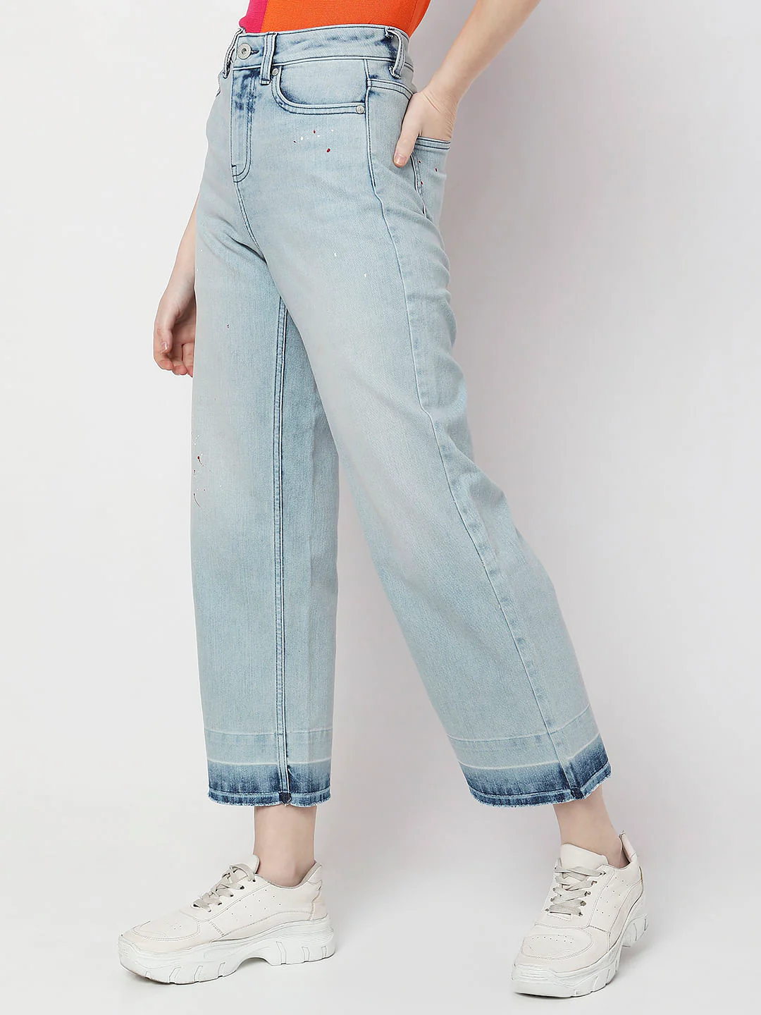 Blue High Rise Washed Jade Straight Fit Jeans - Image 3