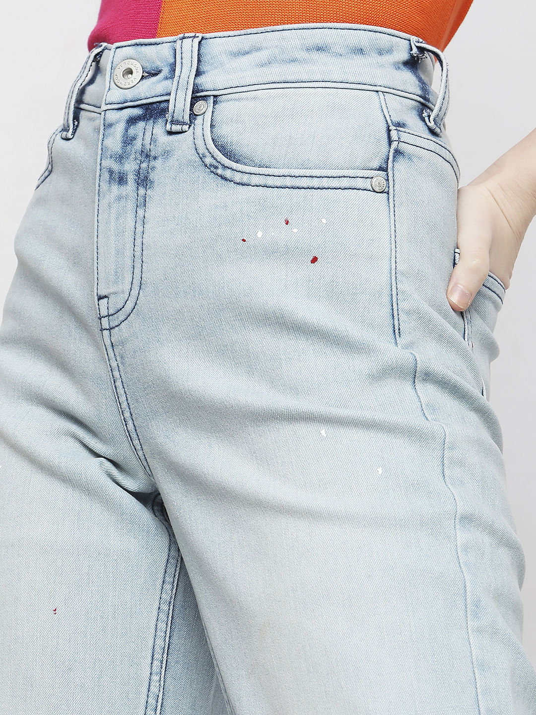 Blue High Rise Washed Jade Straight Fit Jeans - Image 5
