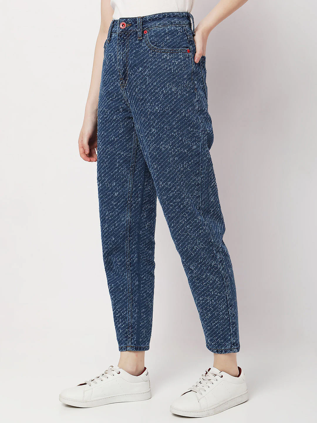 Blue High Rise Textured Jade Straight Fit Jeans - Image 3