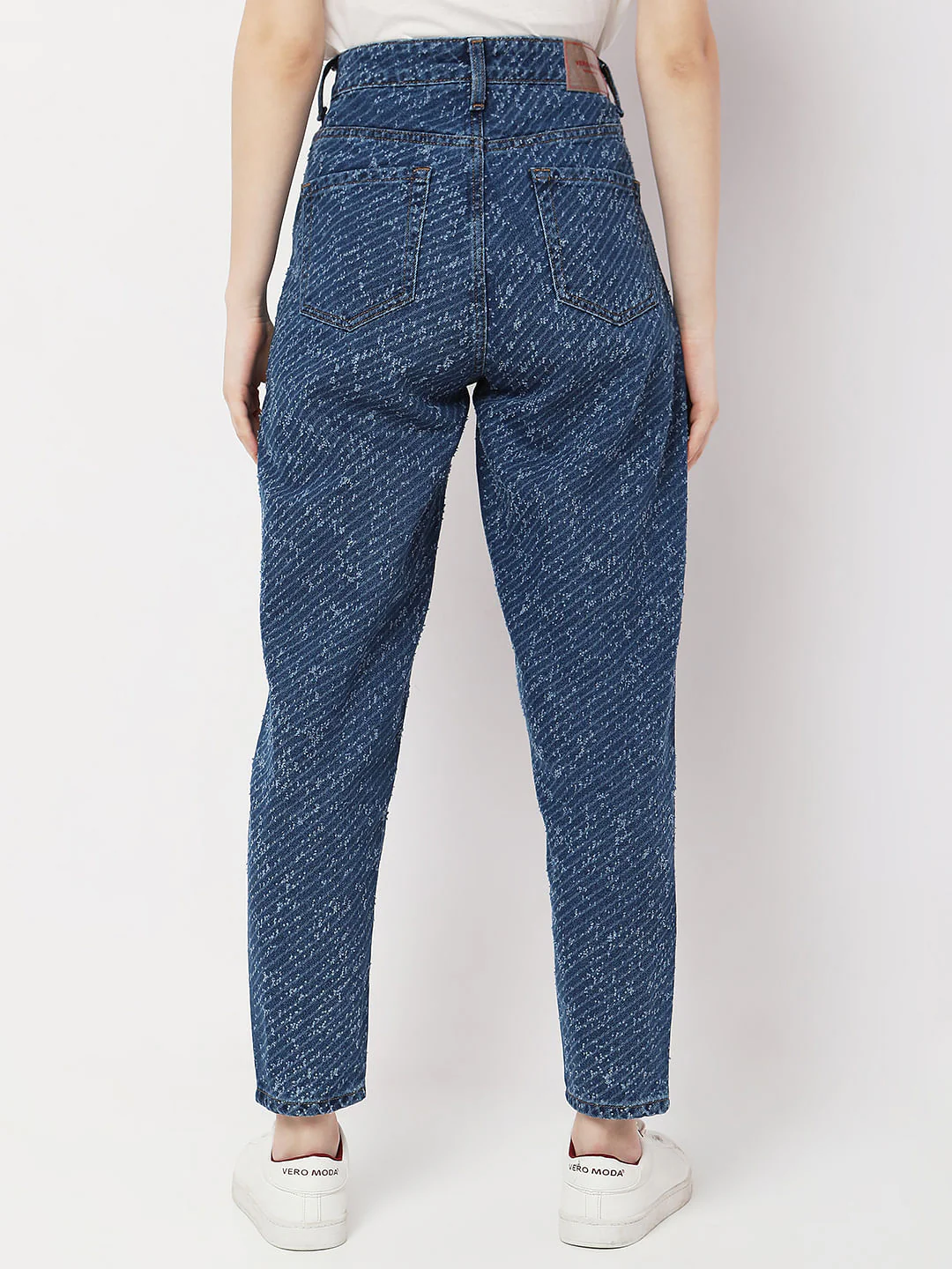 Blue High Rise Textured Jade Straight Fit Jeans - Image 4