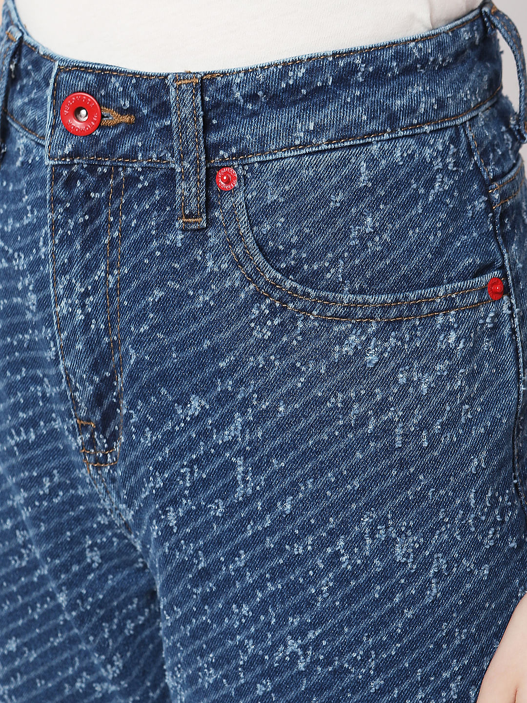 Blue High Rise Textured Jade Straight Fit Jeans - Image 5