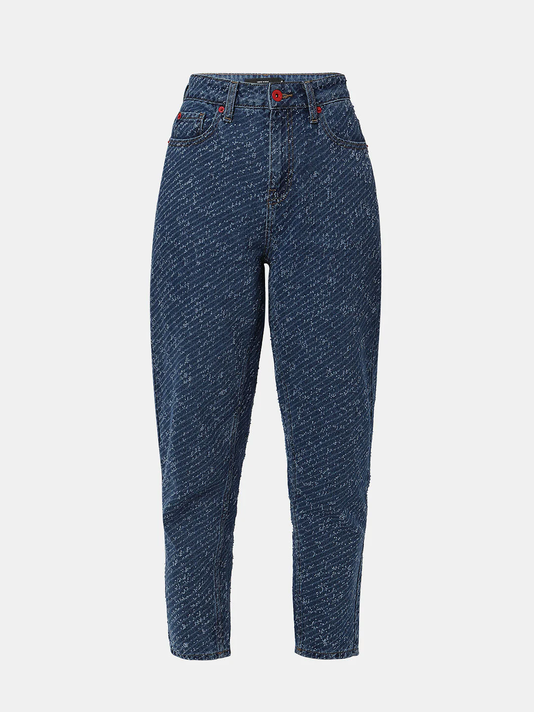 Blue High Rise Textured Jade Straight Fit Jeans - Image 7