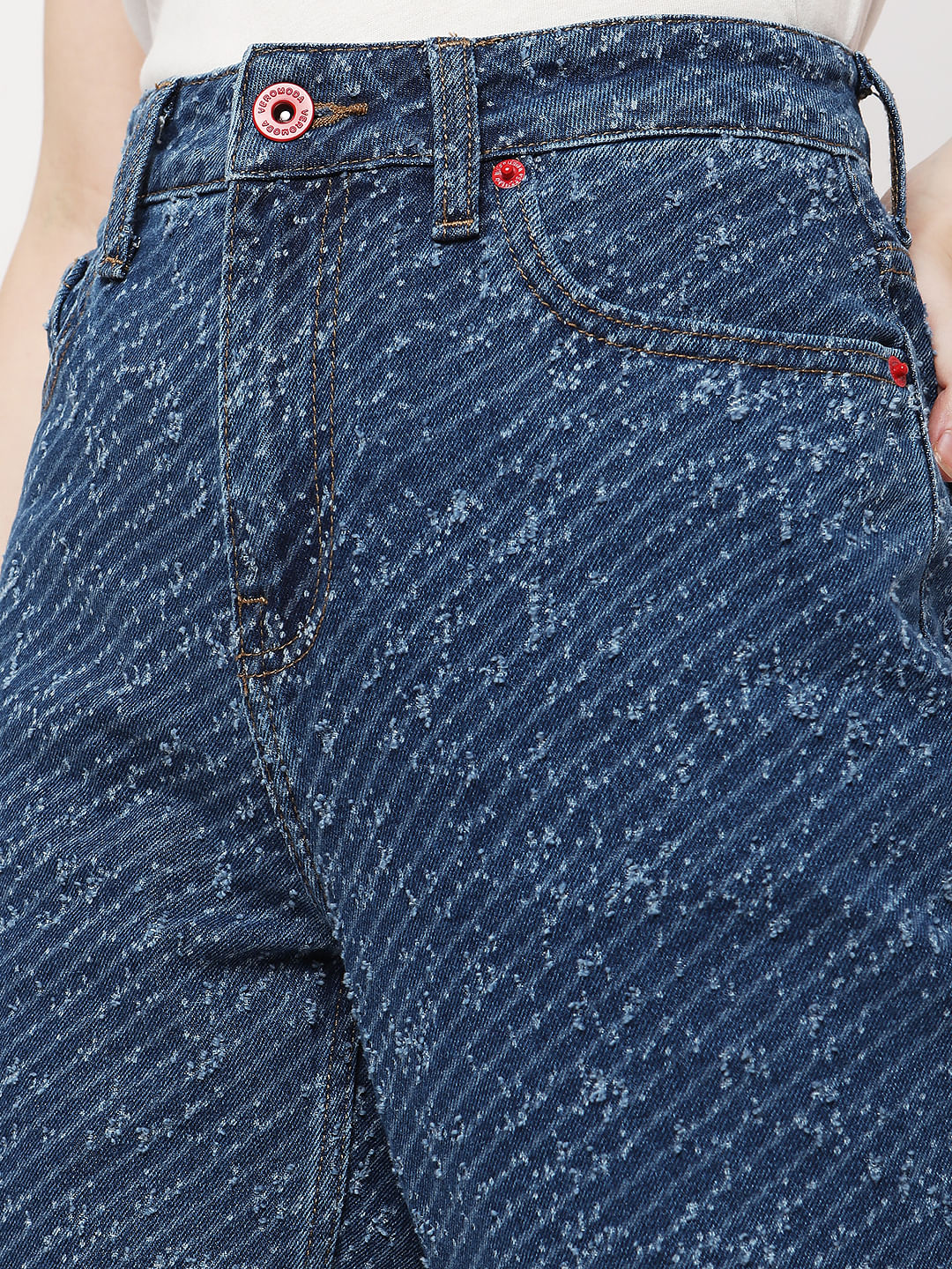 Blue High Rise Textured Jade Straight Fit Jeans - Image 8