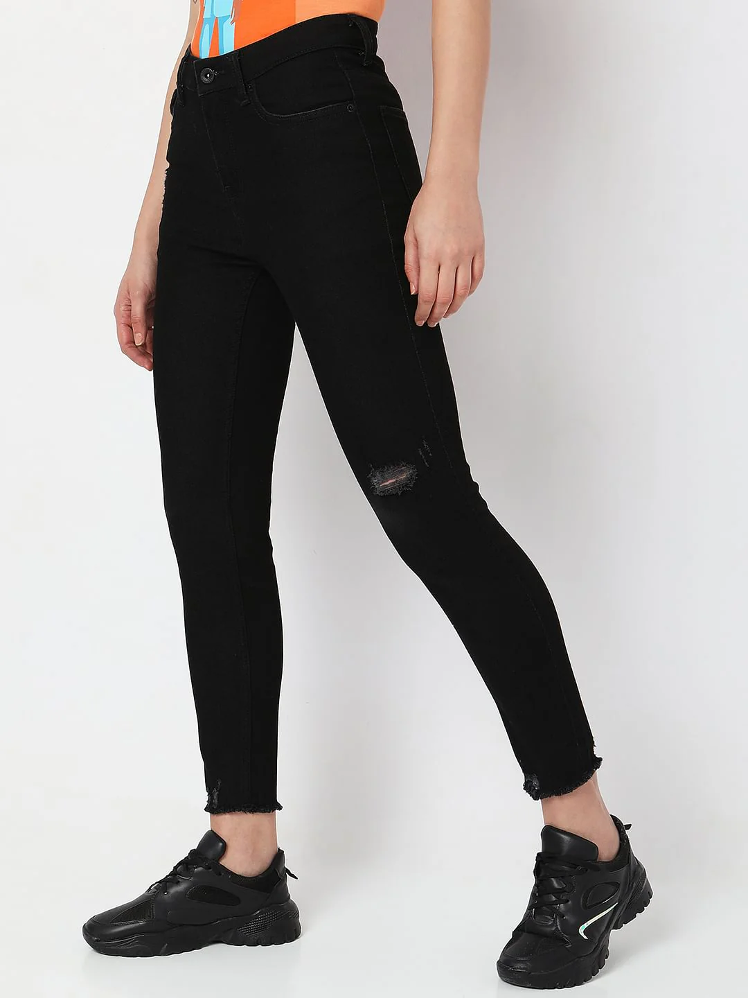 Black High Rise Distressed Jade Straight Fit Jeans - Image 3