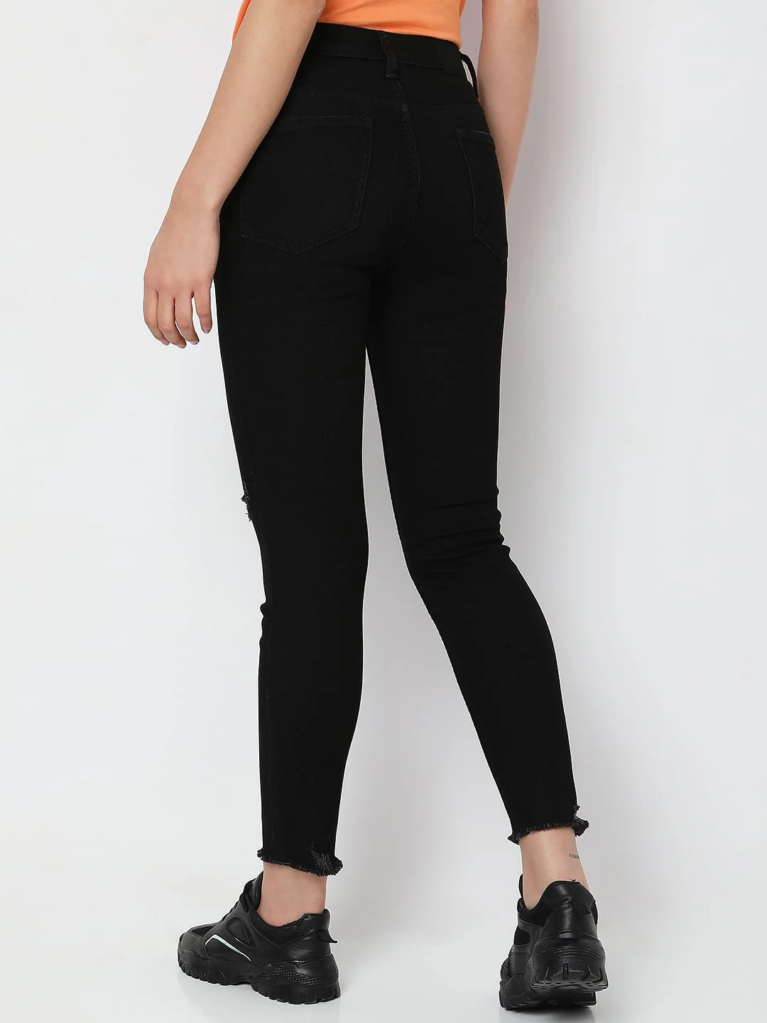 Black High Rise Distressed Jade Straight Fit Jeans - Image 4