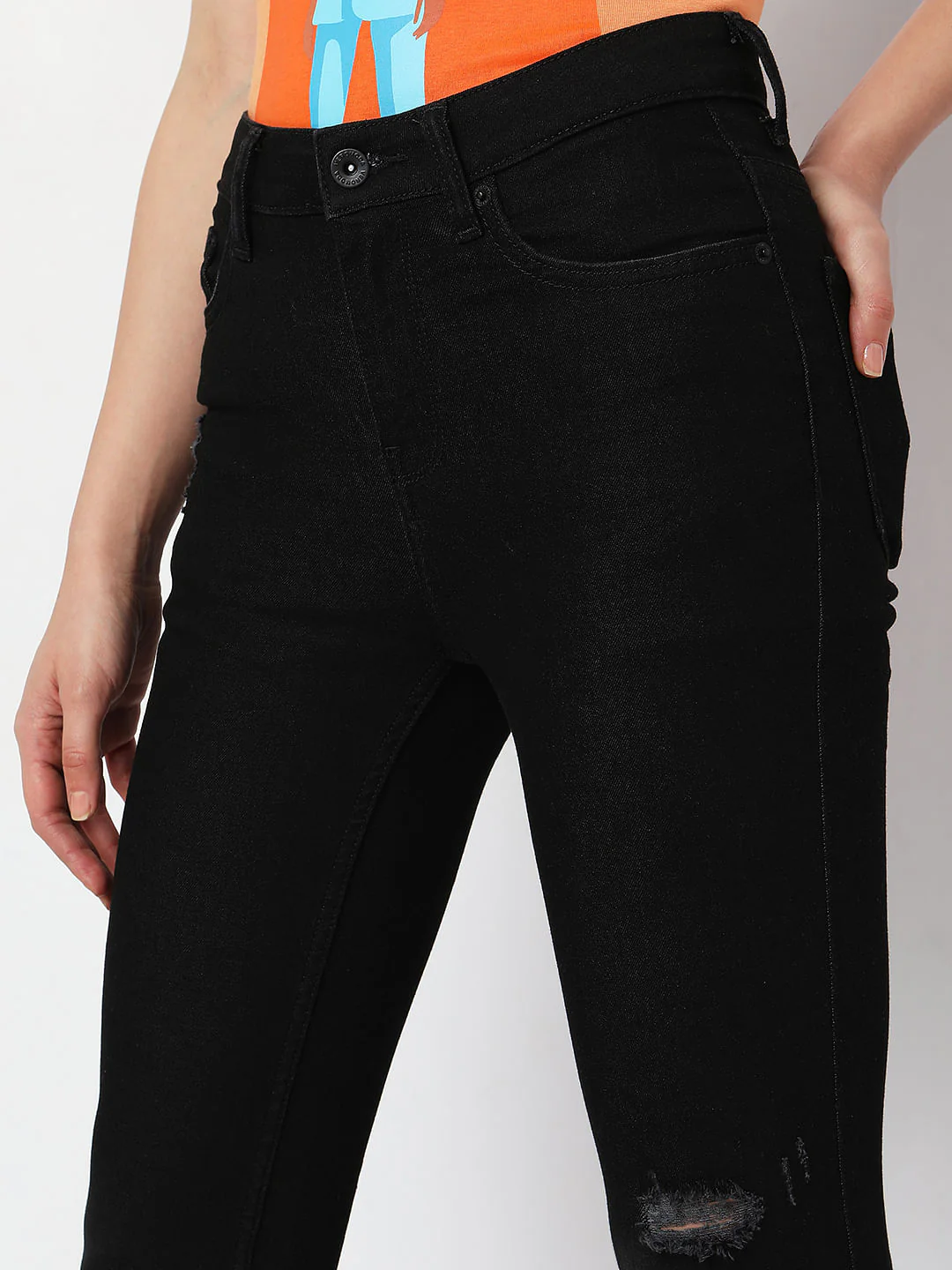 Black High Rise Distressed Jade Straight Fit Jeans - Image 5