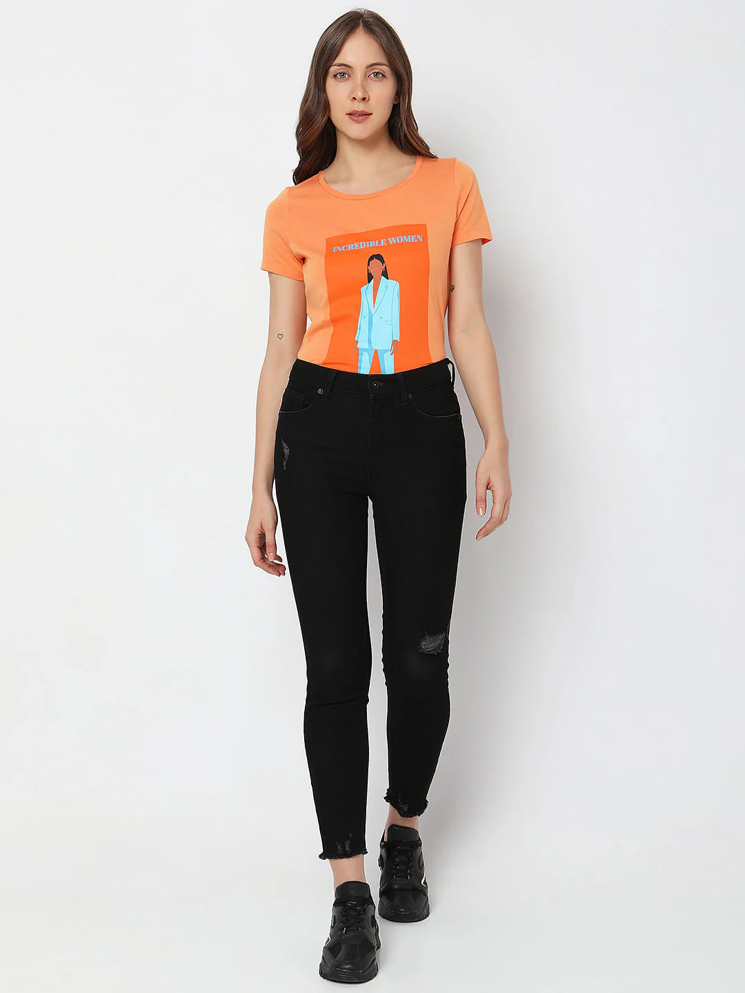Black High Rise Distressed Jade Straight Fit Jeans - Image 6