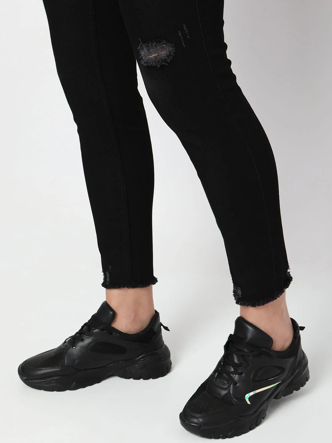 Black High Rise Distressed Jade Straight Fit Jeans - Image 8