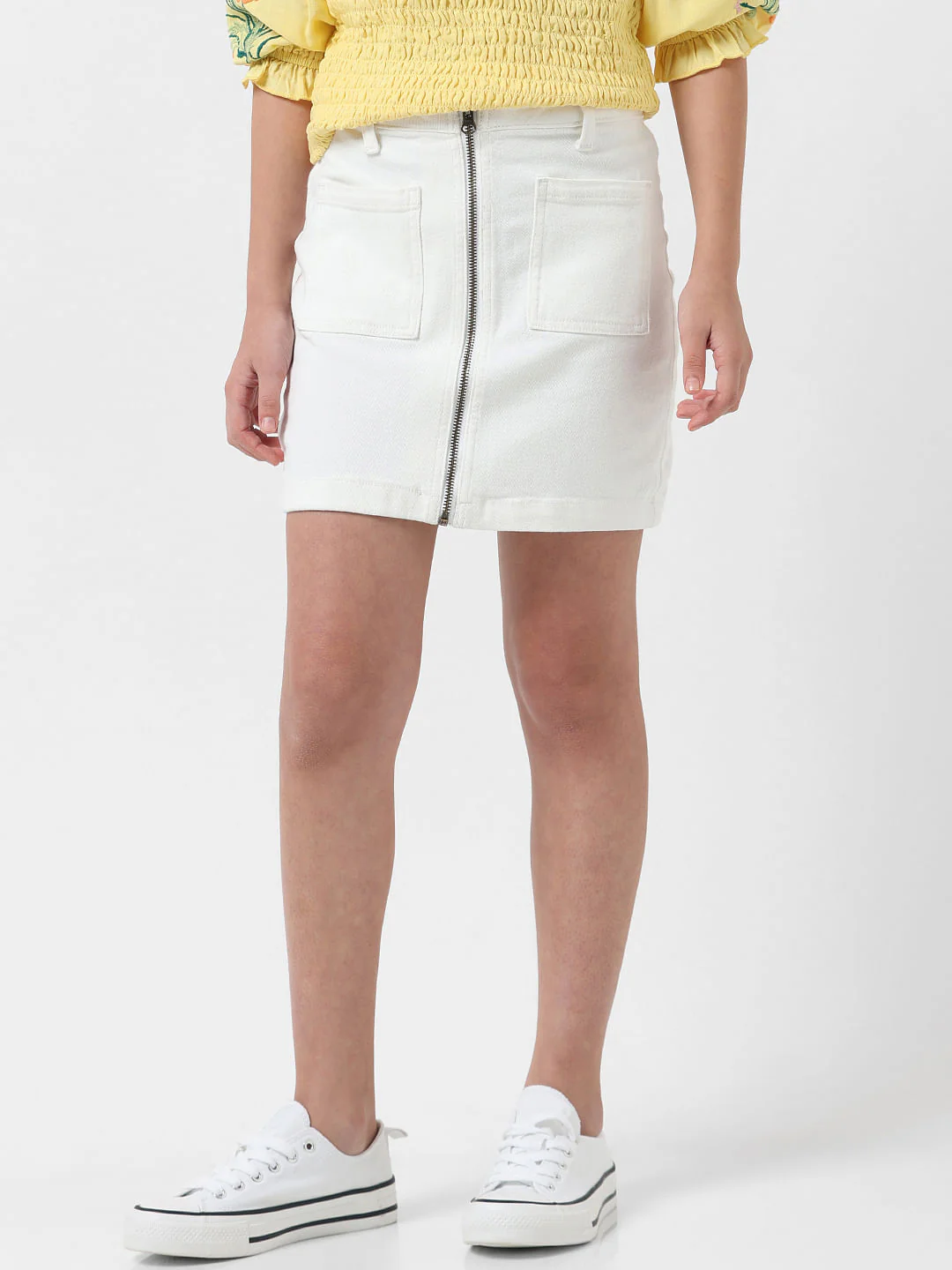 Girl White Mid Rise Washed Denim Skirt - Image 2