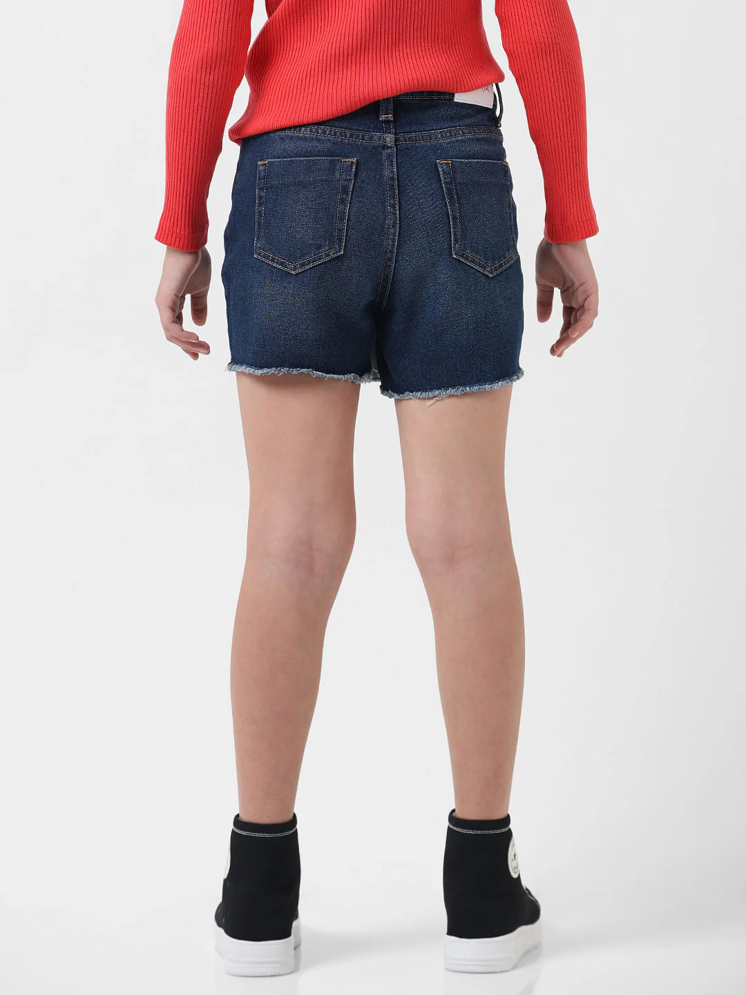 Girl Dark Blue Mid Rise Denim Skorts - Image 3