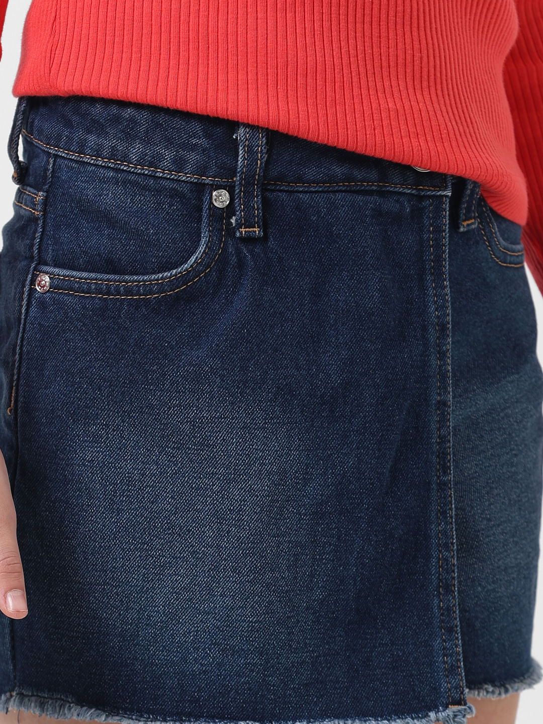 Girl Dark Blue Mid Rise Denim Skorts - Image 4
