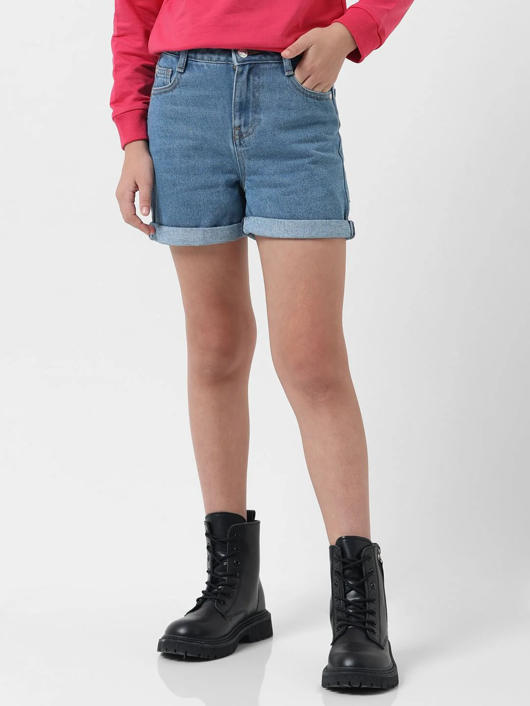 Girl Blue Mid Rise Denim Shorts - Image 2