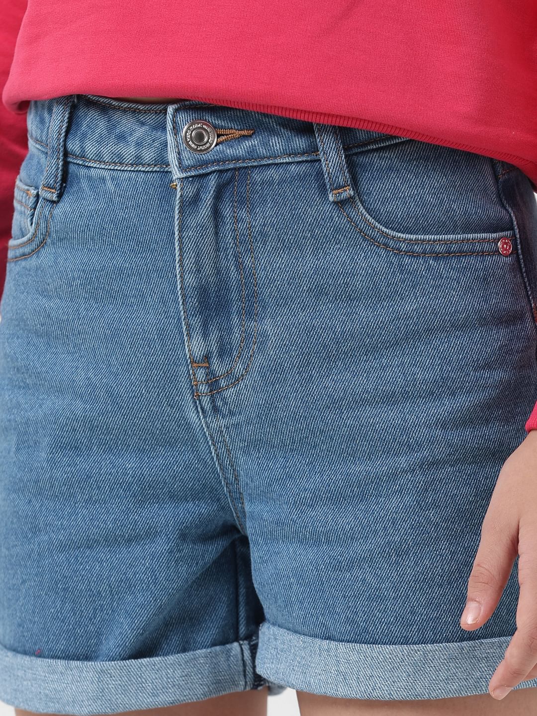 Girl Blue Mid Rise Denim Shorts - Image 4
