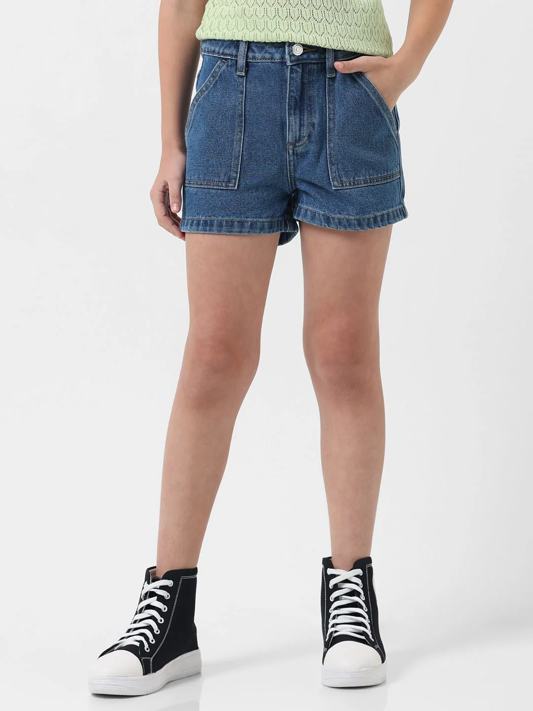 Girl Blue Mid Rise Denim Shorts - Image 2