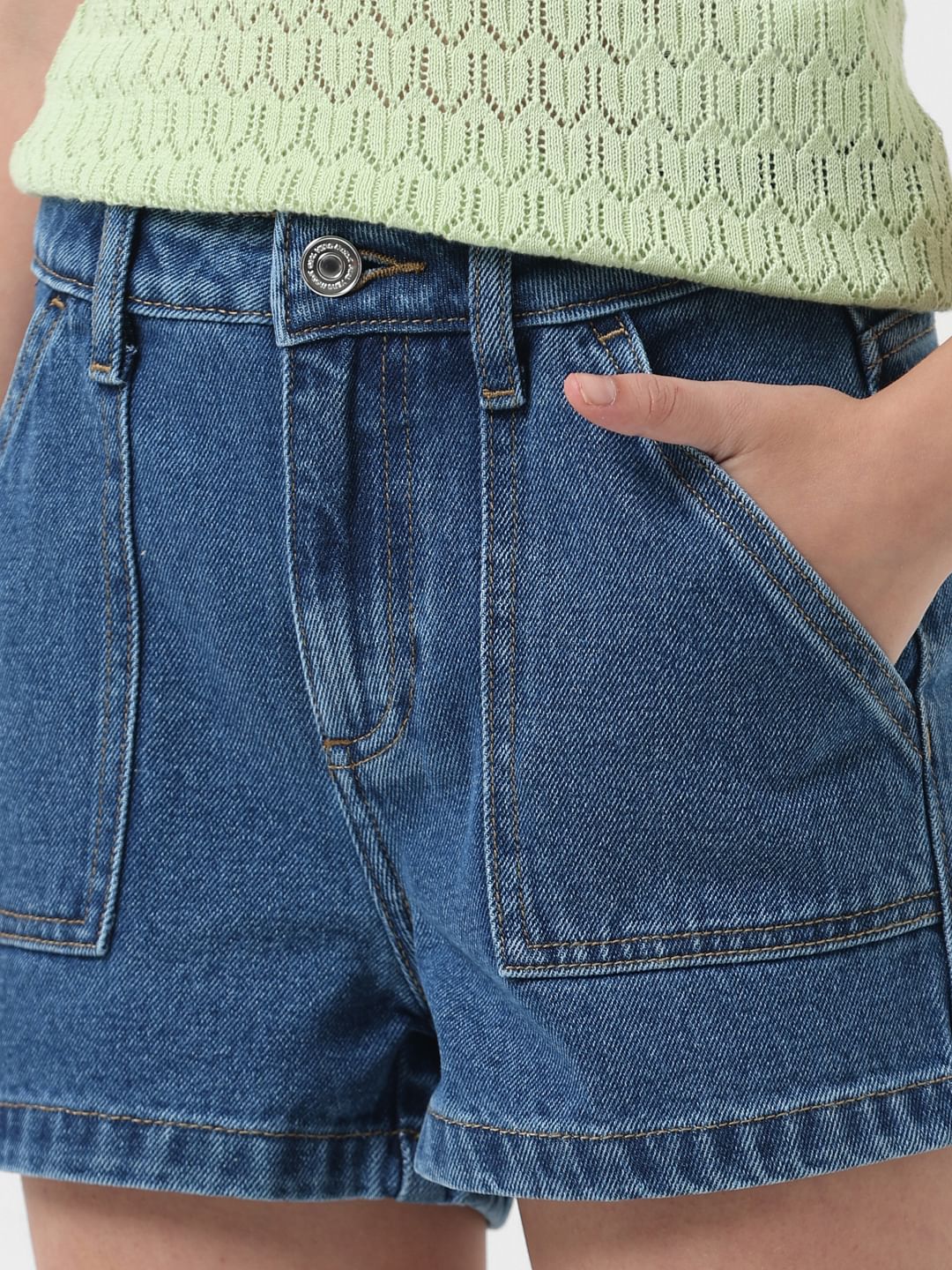 Girl Blue Mid Rise Denim Shorts - Image 4