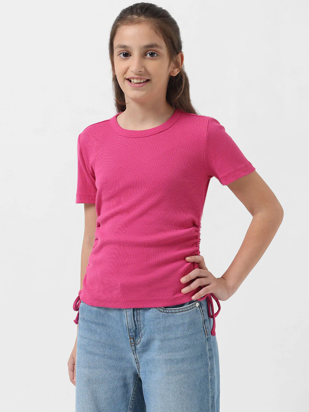 Girl Fuchsia Ribbed Top - Image 2