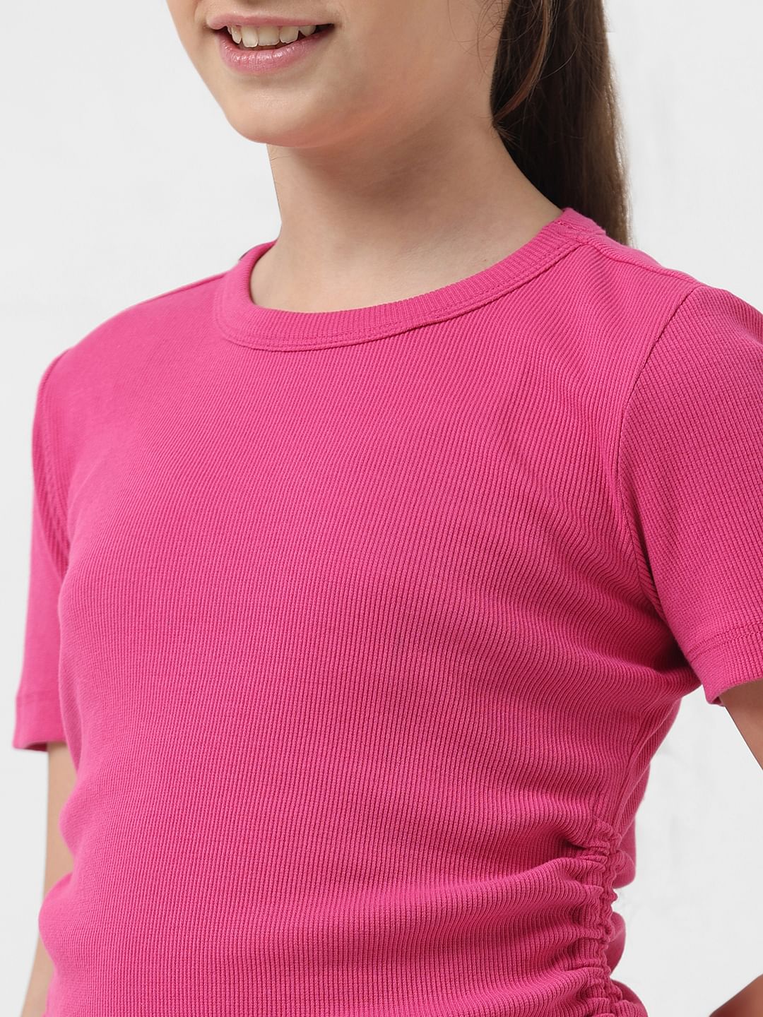 Girl Fuchsia Ribbed Top - Image 4