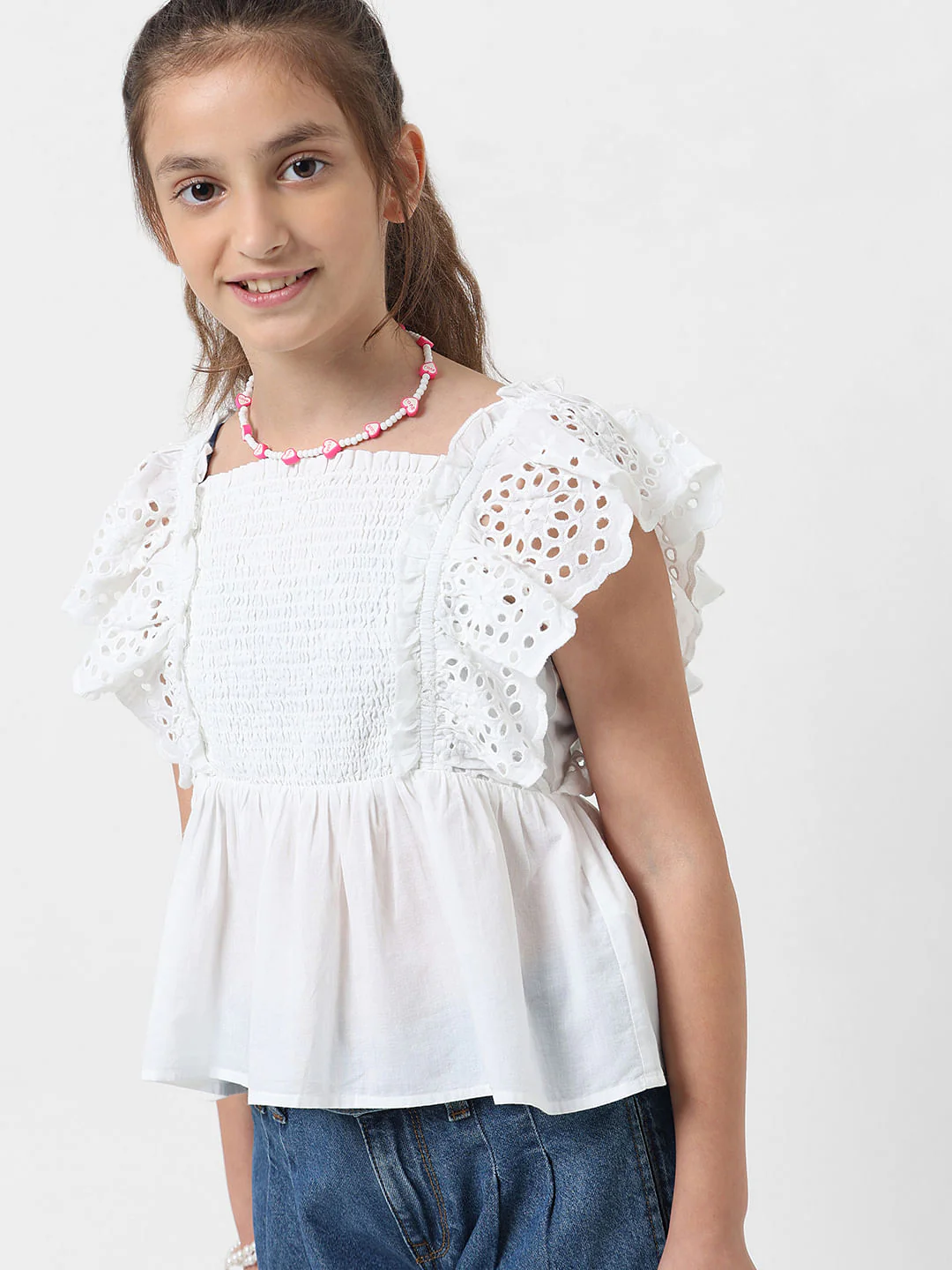 Girl White Smocked Cotton Top