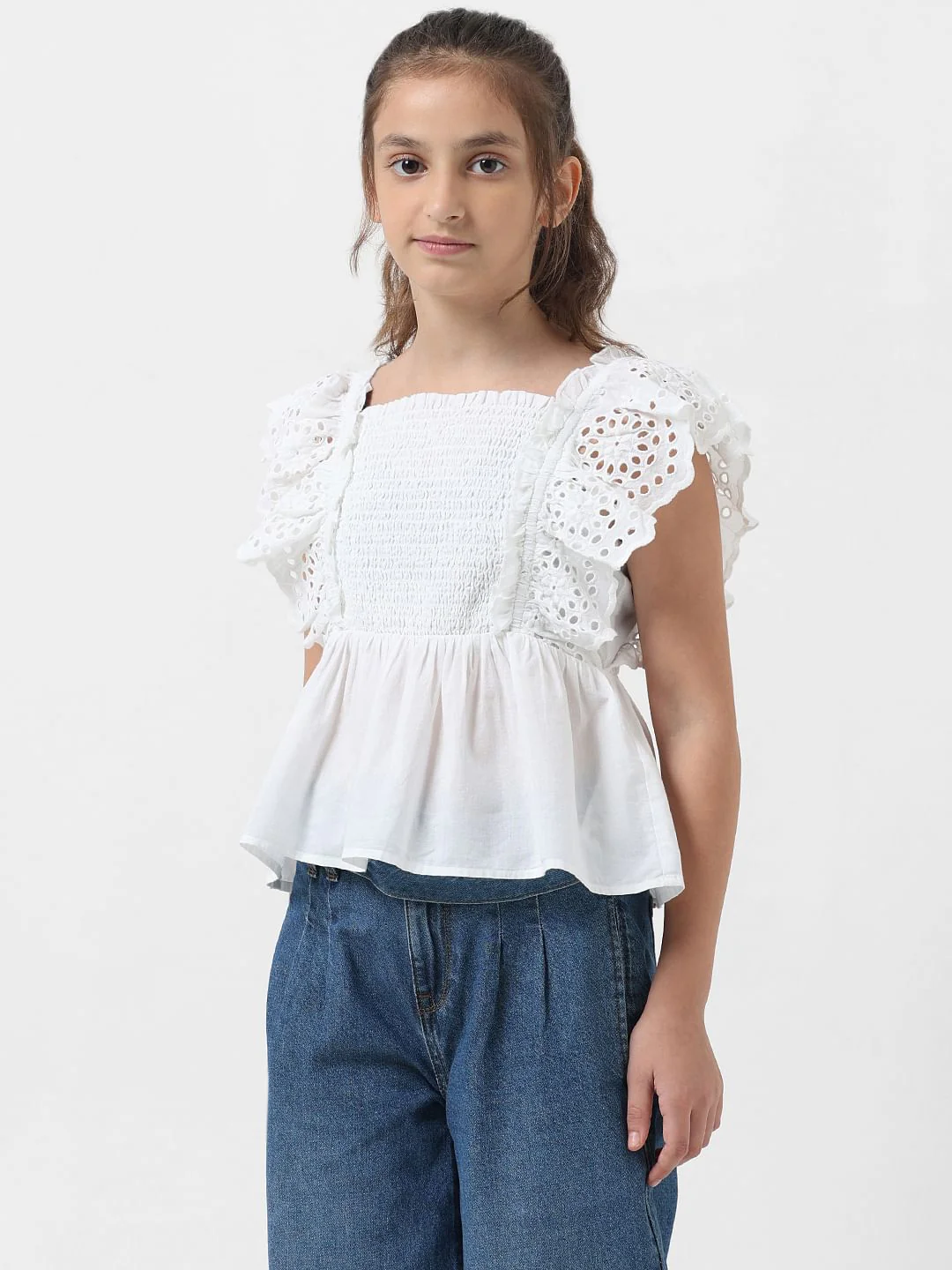 Girl White Smocked Cotton Top - Image 2