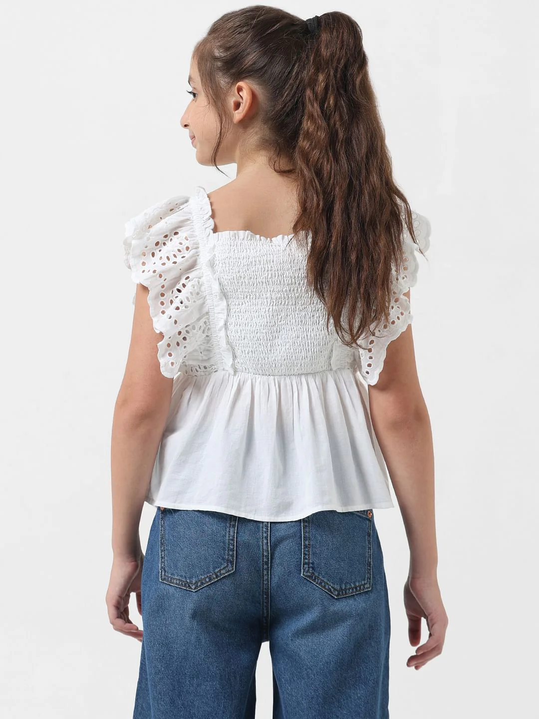 Girl White Smocked Cotton Top - Image 3