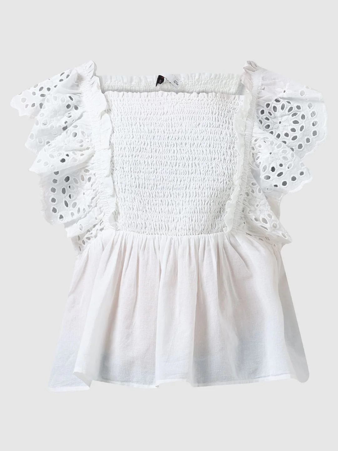 Girl White Smocked Cotton Top - Image 6